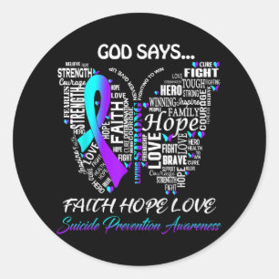 Sticker Rond Foi papillon Espère Aimer Prévention du suicide Aw