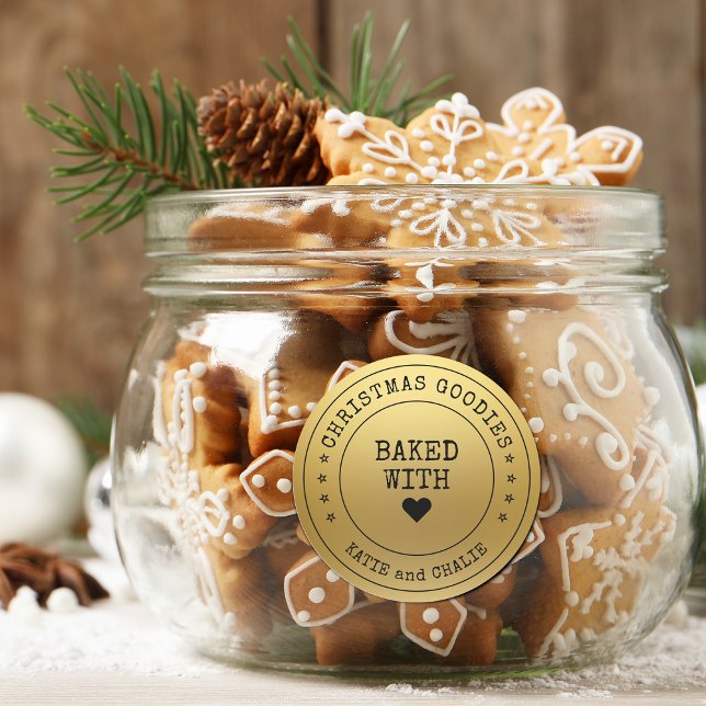 Sticker Rond Foil Gold Imprimer les bonbons de Noël (Faux Foil Gold Christmas Goodies Classic Round Sticker)