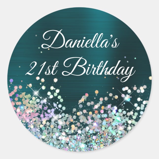 Sticker Rond Foil Holo Turquoise foncé Parties scintillant 21e  (Devant)