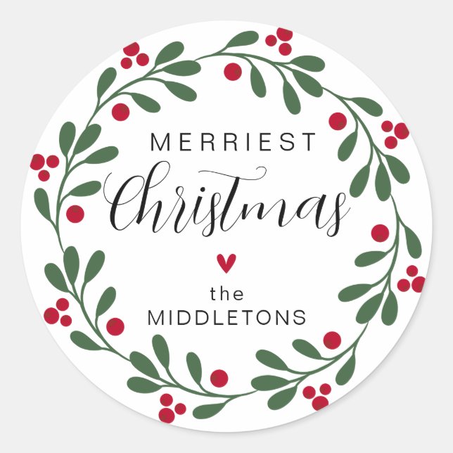 Sticker Rond Foliage de Noël Wreath Personnalisé (Devant)