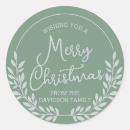Sticker Rond Foliole vert couronne Joyeux Noël
