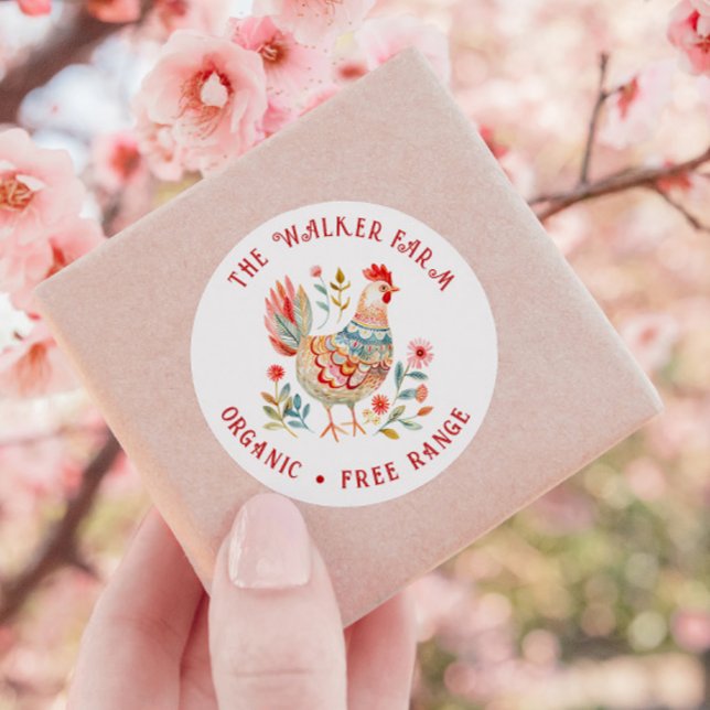 Sticker Rond Folk Colorful Farm Oeufs frais (Créateur téléchargé)