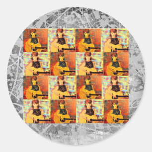 Sticker Rond folk singer fille collage argent drip