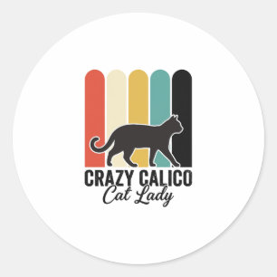 Sticker Rond Folle Dame au Chat Calico Vintage Design Rétro Cha