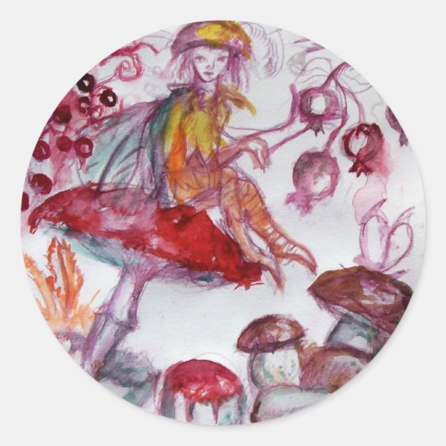 Sticker Rond FOLLET MAGIQUE DE CHAMPIGNONS Imaginaire Floral Ro (Devant)