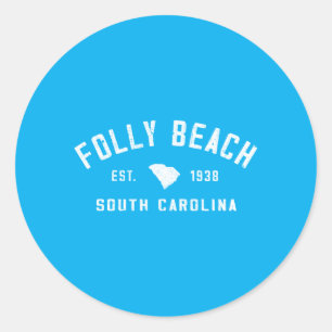 Sticker Rond Folly Beach Caroline du Sud Établie en 1938 Vintag