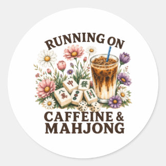 Sticker Rond Fonctionne à la caféine et au Mahjong
