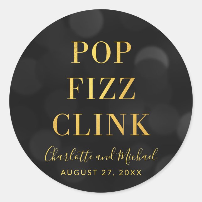 Sticker Rond Fond Bokeh Faux Or Pop Fizz Tinkement (Devant)