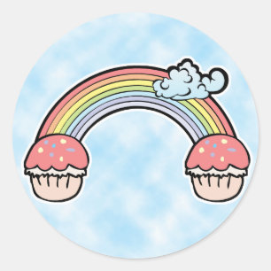 Sticker Rond fond nuageux, Cupcakes Fin de l'Arc-en-Ciel