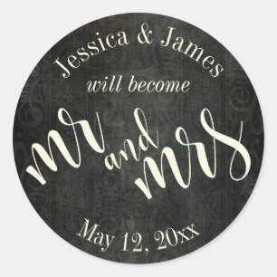 Sticker Rond Fond Vintage Foncé, Typographie 30 Mariage