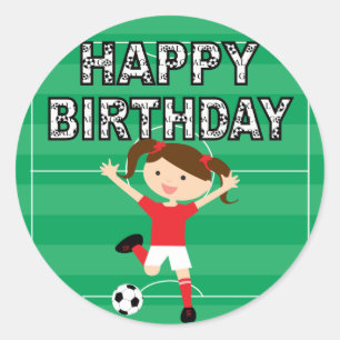 Sticker Rond Football Anniversaire Fille 1 Rouge et Blanc