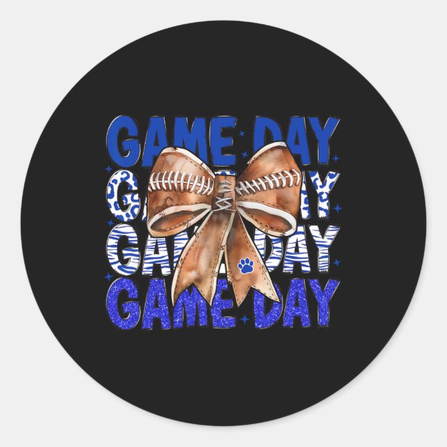 Sticker Rond Football Coquette Bow Blue Buldogs Jour Femmes (Devant)