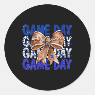 Sticker Rond Football Coquette Bow Blue Buldogs Jour Femmes