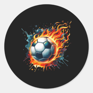Sticker Rond Football enflammé Ll en feu Éclaboussure colorée S