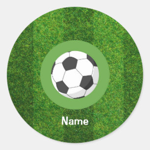 Sticker Rond Football Joyeux Anniversaire avec balle sur herbe 
