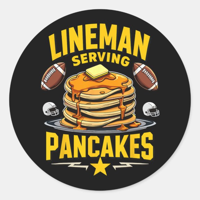 Sticker Rond Football Lineman Servant Des Pancakes Gratuits (Devant)