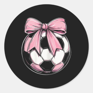 Sticker Rond Football Ruban Rose Coquette Élégant Filles