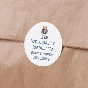 Sticker Rond Football Teddy Bear Baby shower Bienvenue