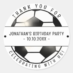 Sticker Rond Football Thème Anniversaire Fête Merci