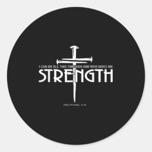 Sticker Rond Force Et Clou Croix Bible Verse Christian