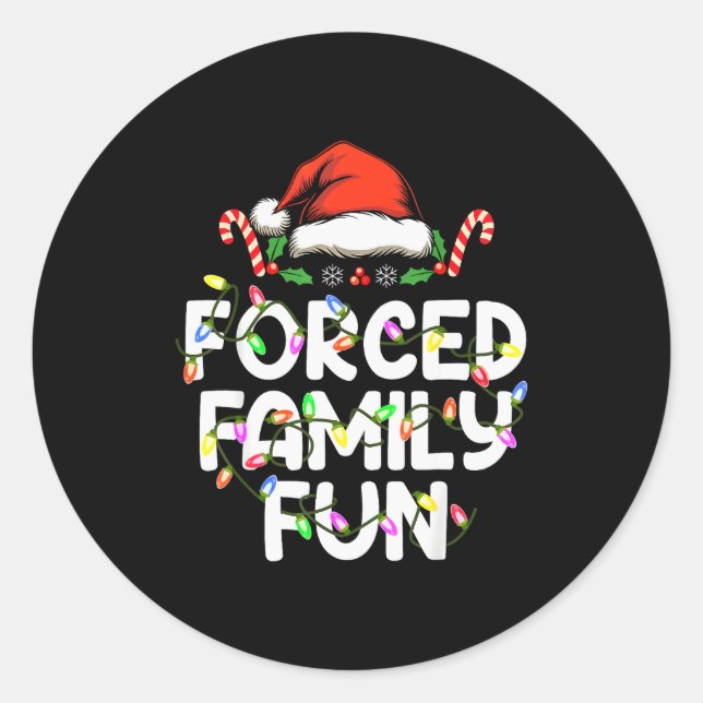 Sticker Rond Forced Family Fun Christmas Pajamas Funny  (Devant)