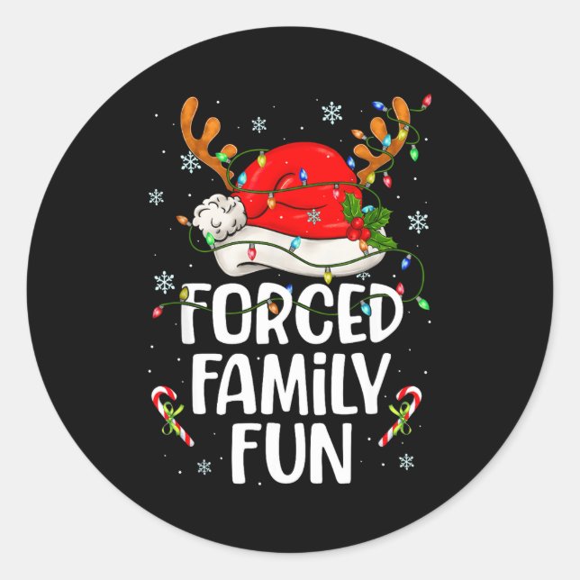 Sticker Rond Forced Family Fun Sarcastic Christmas Funny Men Wo (Devant)