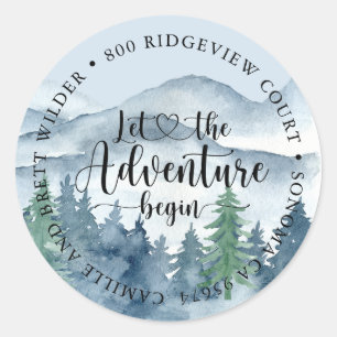 Sticker Rond Forest Adventure Mountains Baby shower bleu