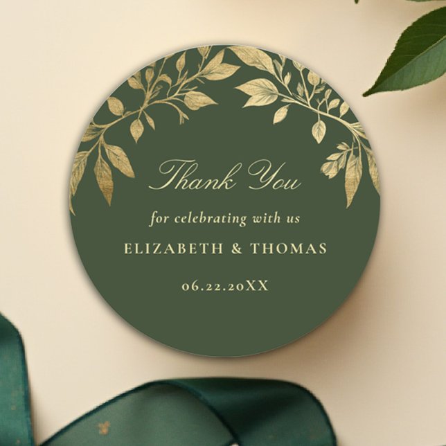 Sticker Rond Forest Foliage Botanical Elegant Wedding Favor (Forest Foliage Botanical Wedding Sticker Enchanted Magical Fairy Tale Moody Gold)