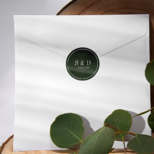 Sticker Rond Forest Green   Monogramme classique Mariage