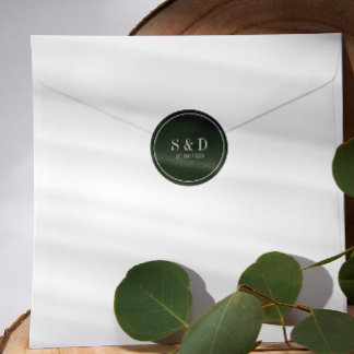 Sticker Rond Forest Green | Monogramme classique Mariage