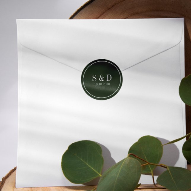 Sticker Rond Forest Green | Monogramme classique Mariage (Créateur téléchargé)