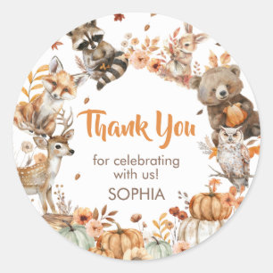 Sticker Rond Forest Woodland Animaux Citrouilles fête d'anniver