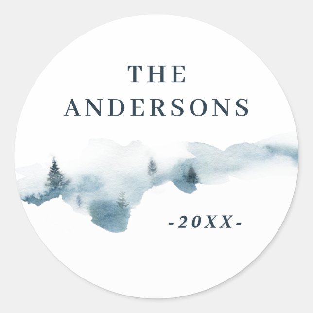 Sticker Rond Forêt d'aquarelle minimale personnalisée (Devant)