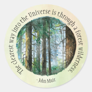 Sticker Rond Forêt d'aquarelle Muir Quote