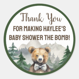 Sticker Rond Forêt d'aquarelle, Ours en peluche, Baby shower Fa