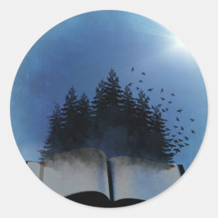 Sticker Rond Forêt de livres ouverts
