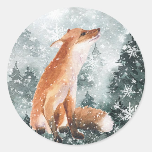 Sticker Rond Forêt de montagne Snowland Red Fox 2 (Devant)