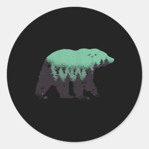 Sticker Rond Forêt d'ours Nature Grizzly Randonnée Chasse en pl