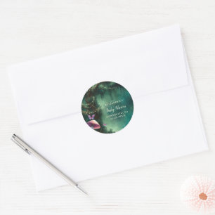 Sticker Rond Forêt Enchantée Champignons Baby Shower Bienvenue