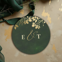 Forêt Enchantée Or Feuillage Vert Chasseur Mariage