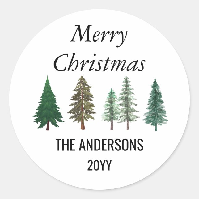 Sticker Rond Forêt hivernale Pins élégants Noël (Devant)