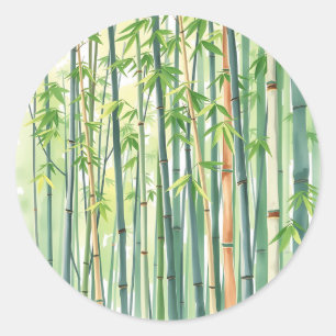 Sticker Rond Forêt paisible de bambou en aquarelle