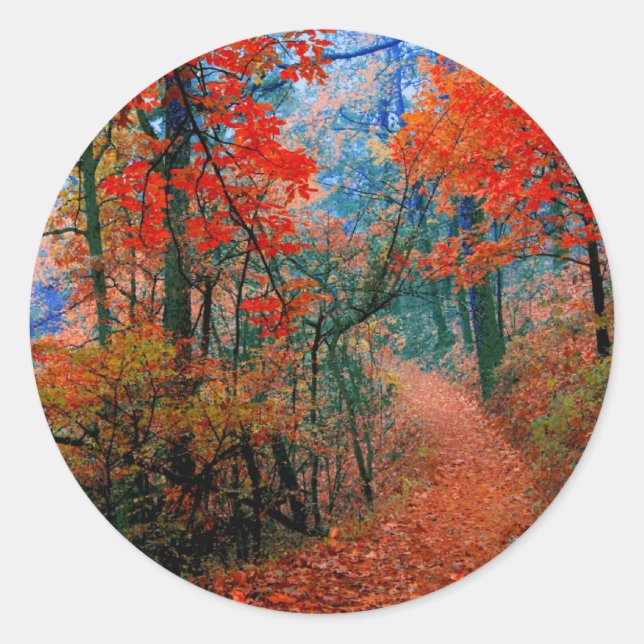 Sticker Rond Forêt peinte Flamme d'automne Cadeaux d'aquarelle (Devant)