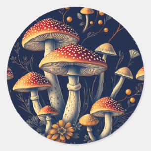 Sticker Rond Forêt sombre d'Amanita Muscaria