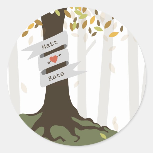 Sticker Rond Forêt Woodland Automne Mariage (Devant)