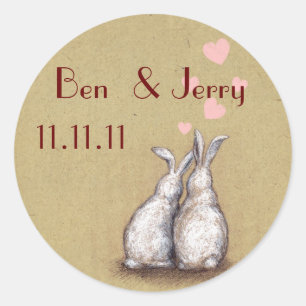 Sticker Rond Forever Love Bunnies Personnalisé Économisez Le St