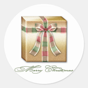 Sticker Rond Forfait Noel Pink Green Gold avec rubans
