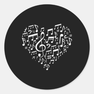 Sticker Rond Forme cardiaque Notes musicales Amateurs de musiqu