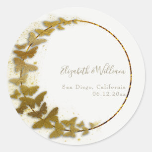 Sticker Rond Formel classique Boho Mariage papillon or