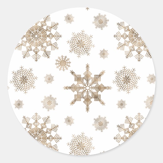Sticker Rond Formes de flocons de neige jaune doré (Devant)